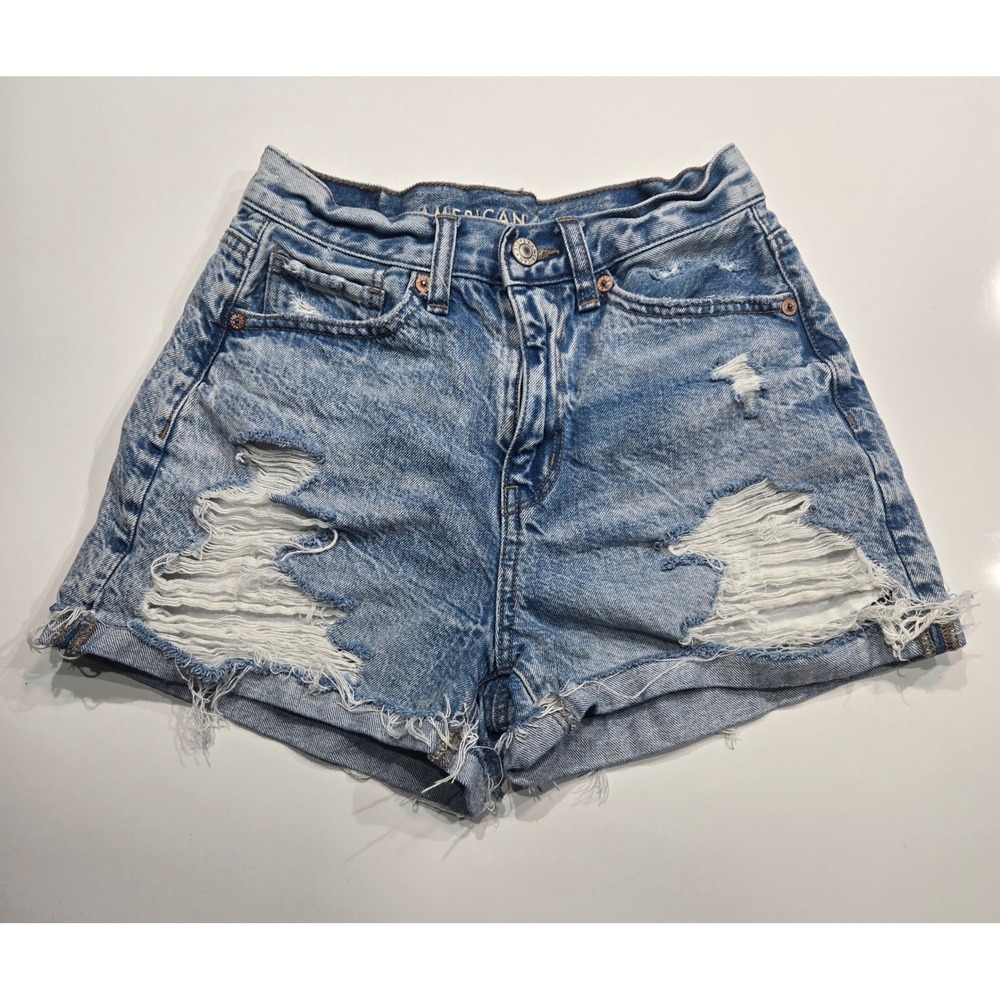 American Eagle Denim Shorts Acid Wash Distressed Ripped Cuffed Women's Size‎ 00